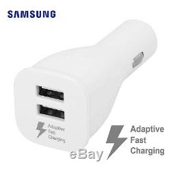 Original Samsung 2a Chargeur Voiture Rapide Allume Cigare Double Usb Blanc Neuf